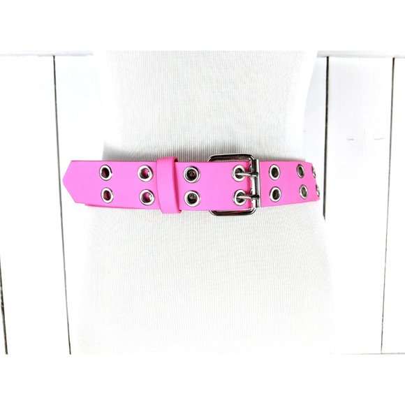 Pink wide faux leather grommet belt - Picture 2 of 4
